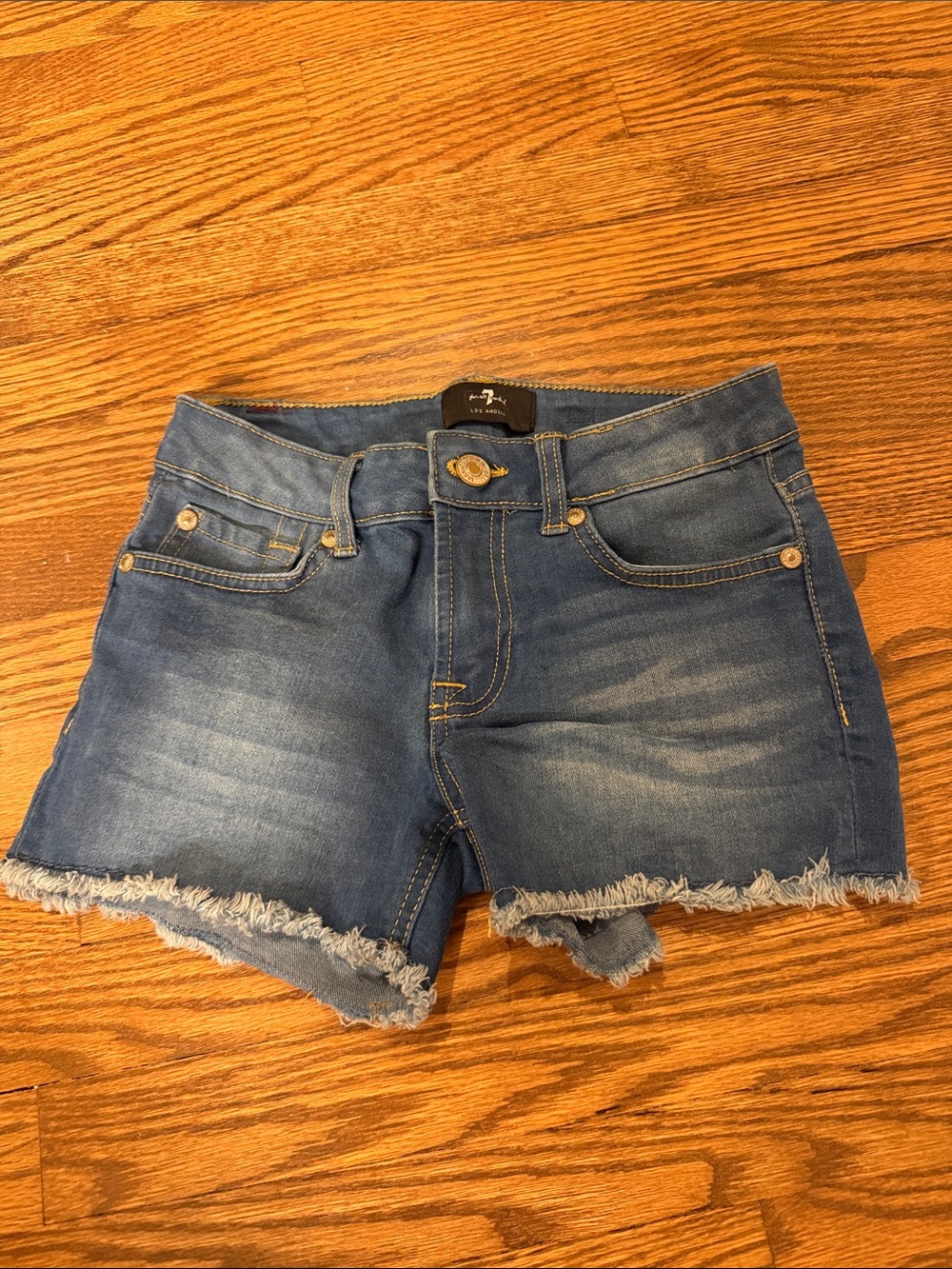 7 For All Mankind Blue Distressed Frayed Hem Denim Shorts Size 10